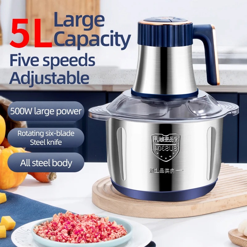 Food Processor Large - 5L Home Electric Stainless Steel Meat